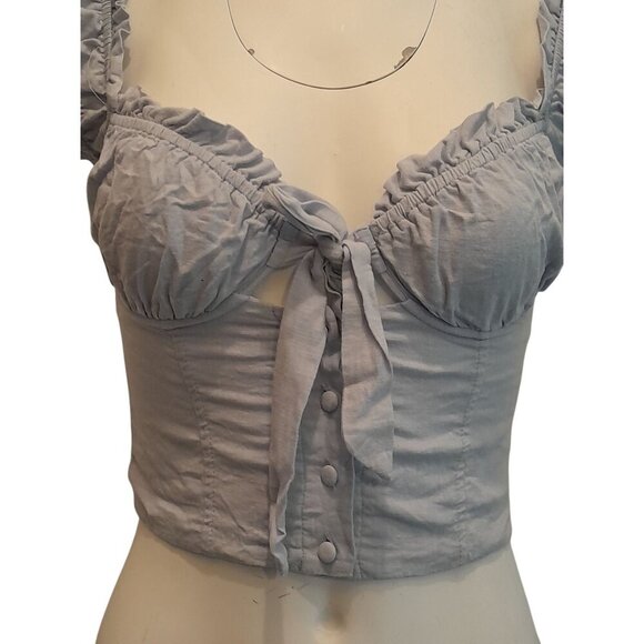 Princess Polly Size 2 Daisy Duke Underwire Linen Blend Corset Crop Top Baby Blue - Picture 2 of 6